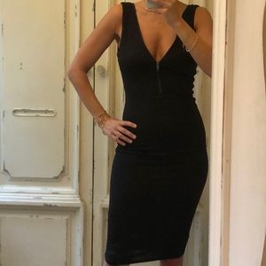 NWOT - Black Ribbed Fitted Midi Dress